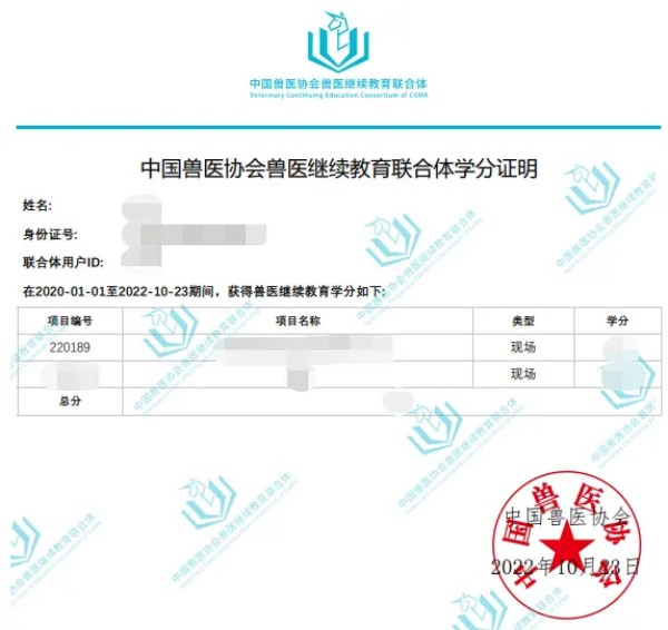 中国兽医协会兽医继续教育联合体积分兑换